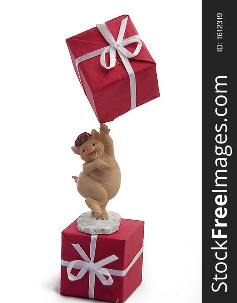 Photo of christmas symbol-pig & gift box. Photo of christmas symbol-pig & gift box