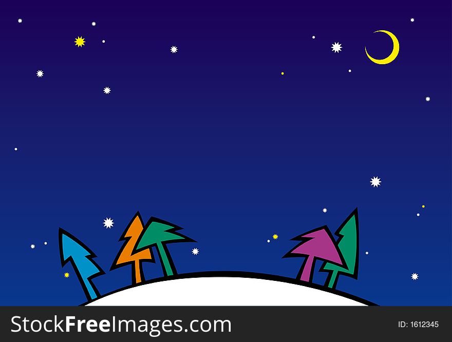 Cartoon illustration of night christmas landscape. Cartoon illustration of night christmas landscape