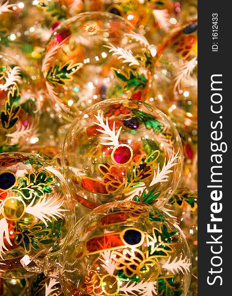 A buch of glass decorated christmas balls