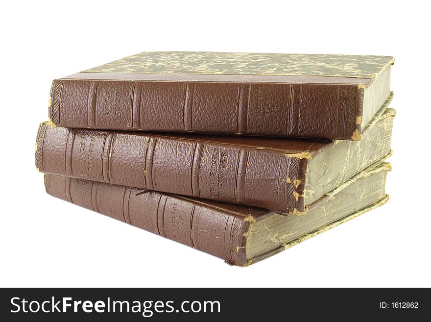 Old leather books in a stack