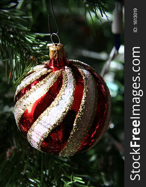 Red Christmas Ball Ornament with White Glitter