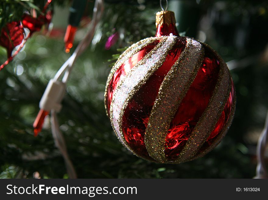 Red Christmas Ball Ornament with White Glitter