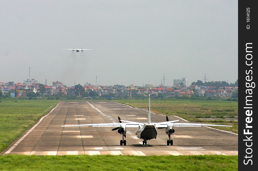 Two Vietnamese military planes taking off, north of Hanoi. Two Vietnamese military planes taking off, north of Hanoi