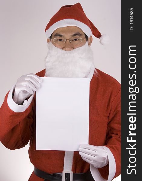 Asian Santa Claus With Blank Paper