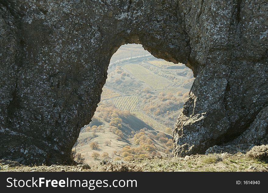 Hole in rock in the Crimea mountain. Hole in rock in the Crimea mountain