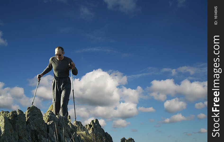 Men going up along rock. Men going up along rock