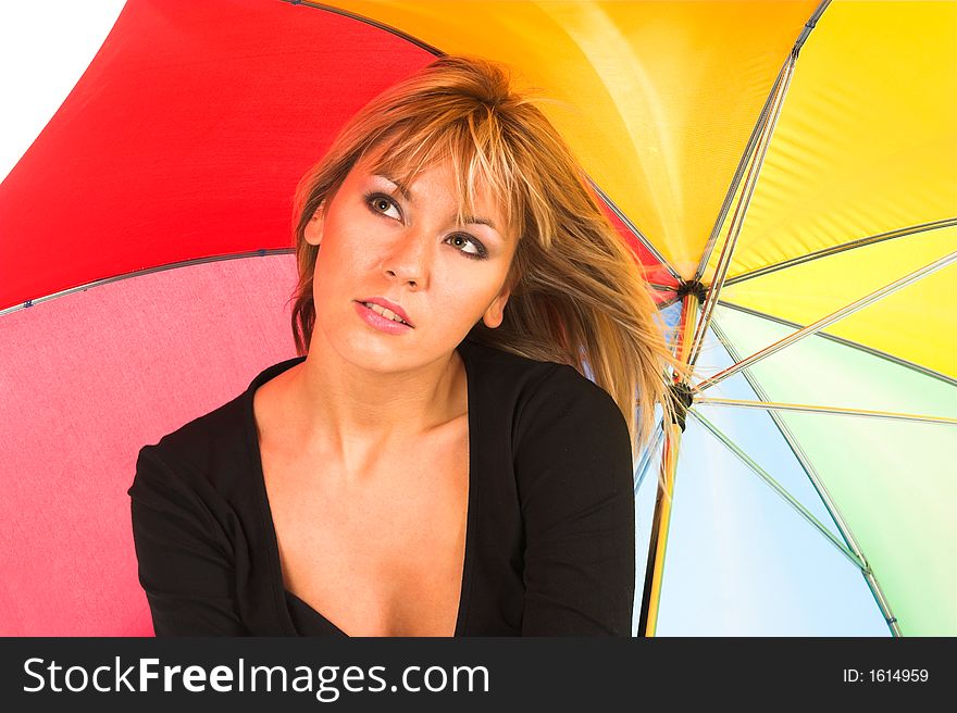 Young girl with umbrella in colors