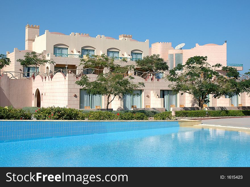 Arabian style building and pool. Red sea, Egypt. Arabian style building and pool. Red sea, Egypt