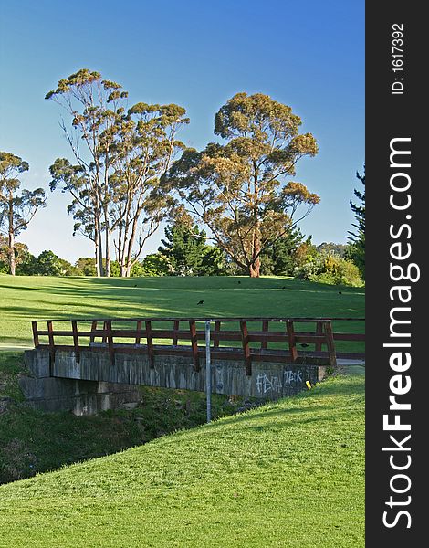 Bridge on a golf course, across a hole