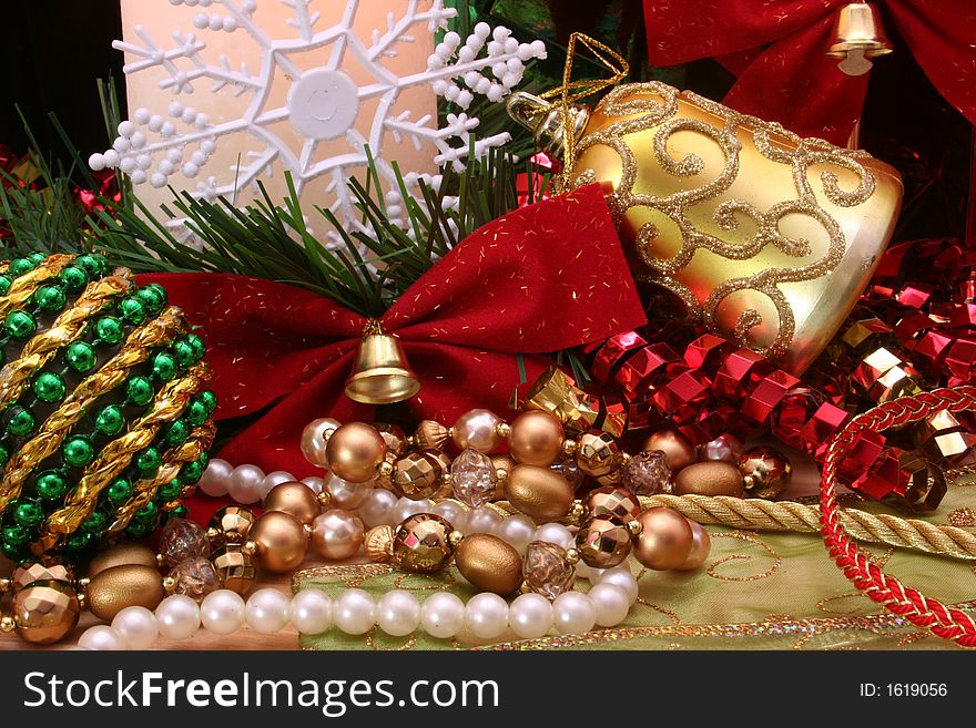 Christmas Ornaments and Beads, close-up