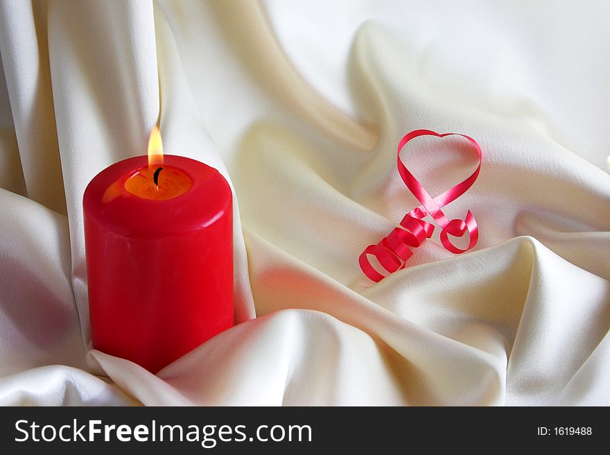 Valentines illustration: red ribbon and candle