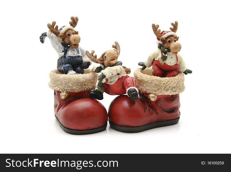 Santa Claus boot with ceramics elks. Santa Claus boot with ceramics elks