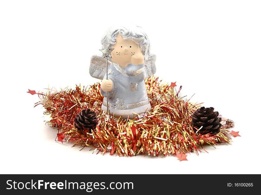 Christmas angel with silver tinsel