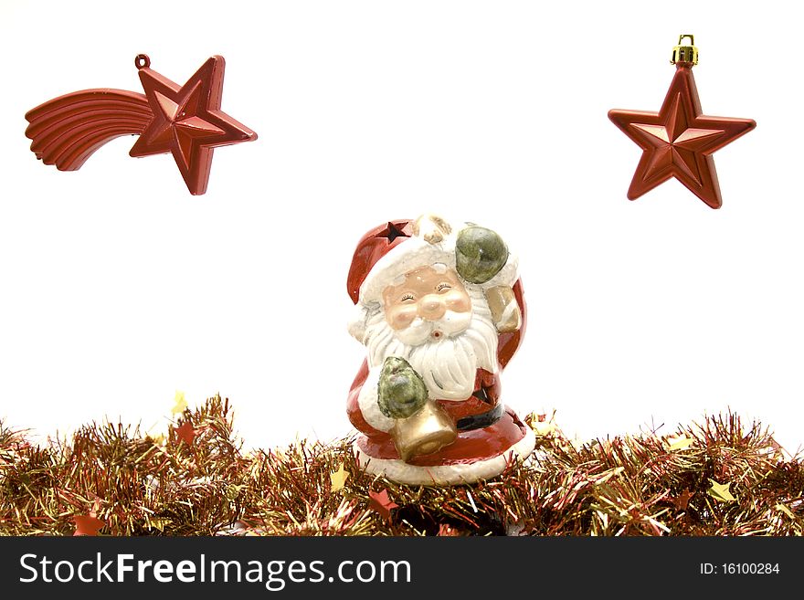 Santa Claus with stars and silver tinsel