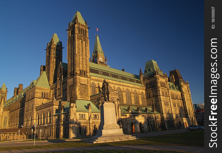 Canadian parliament in the sunset