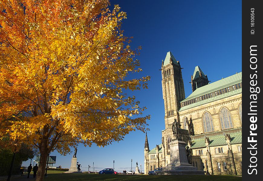 Canadian parliament building in autumn