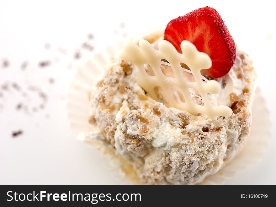 Studio shot of strawberry cake isolated on white background