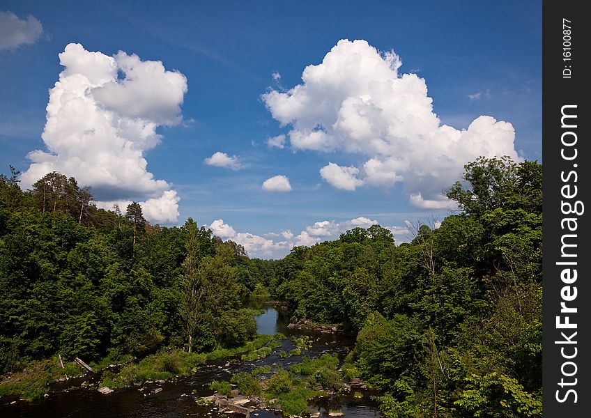 Peaceful scenic of summer landscape of river and woodlands. Peaceful scenic of summer landscape of river and woodlands