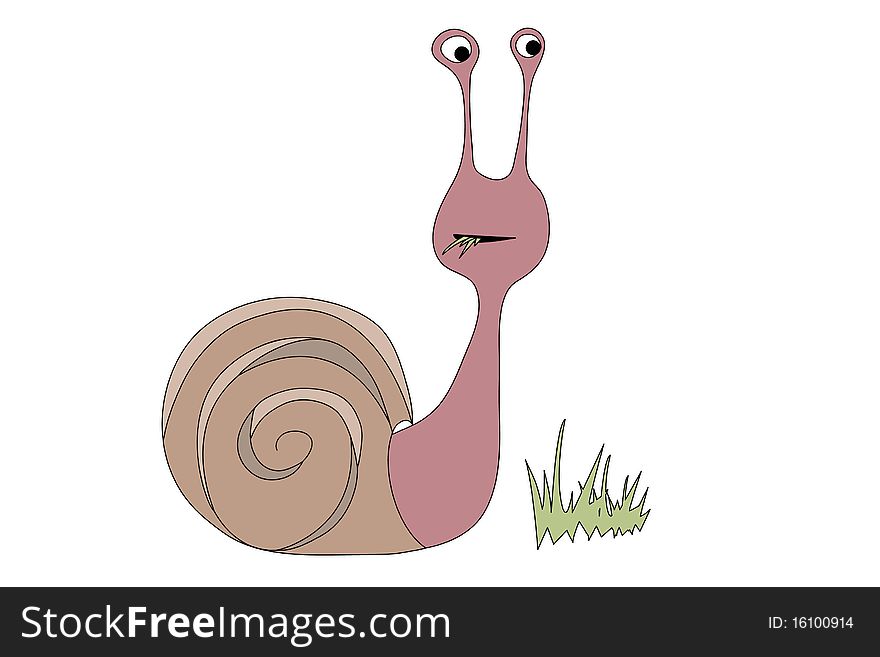 There is a snail eating grass