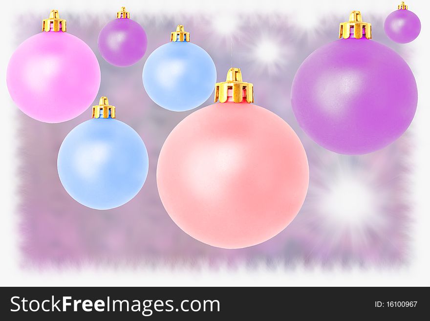 Seven christmas balls in soft pastel pink blue and peach purple colors. Seven christmas balls in soft pastel pink blue and peach purple colors