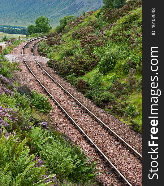Isolated railway in Scotland, in the middle of the country