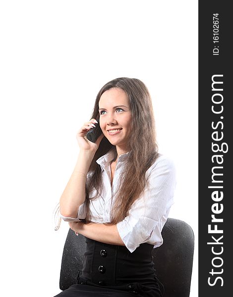 Young businesswoman speak by phone. Young businesswoman speak by phone