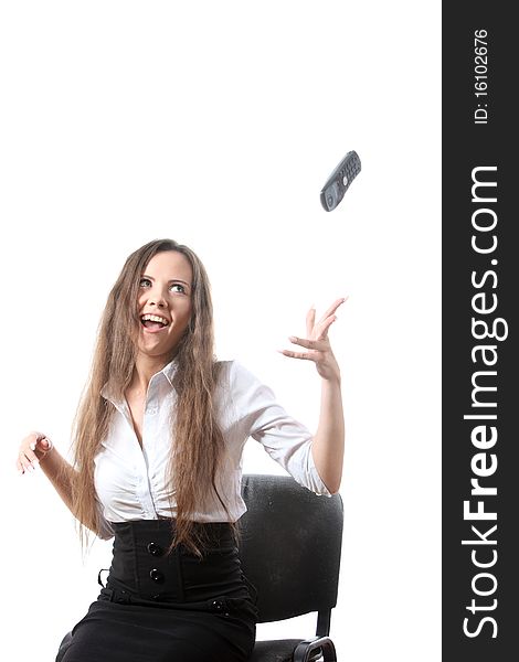 Happy businesswoman throw a phone