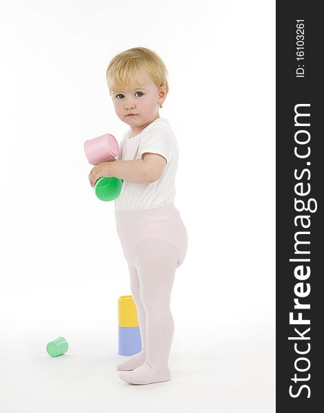 Infant and cubes, on white background. Infant and cubes, on white background.