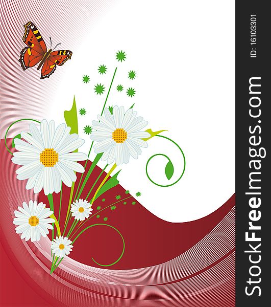 A Background With Daisies And Butterflies