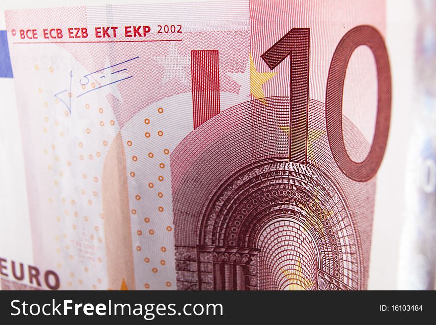 Closeup of a bank note 10 euro bill