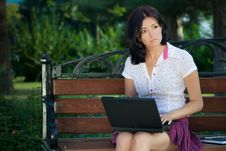 Girl With Laptop In Park Royalty Free Stock Images Girl With Laptop In Park Royalty Free Stock Images