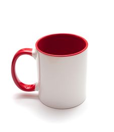 White Mug With Red Handle Stock Photos White Mug With Red Handle Stock Photos