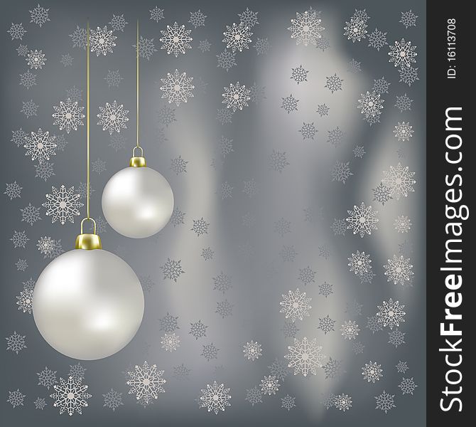 Christmas balls and snowflakes on a grey background