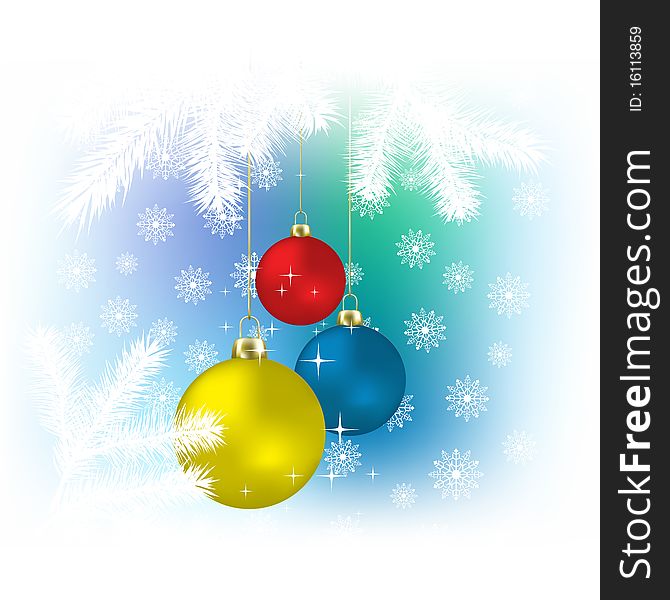 Christmas color spheres and snowflakes background