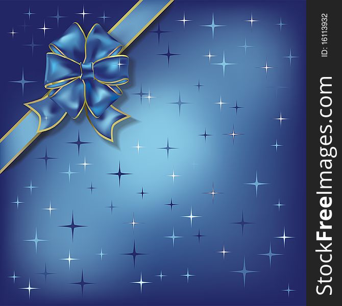 Christmas illustration bow on a stars blue background