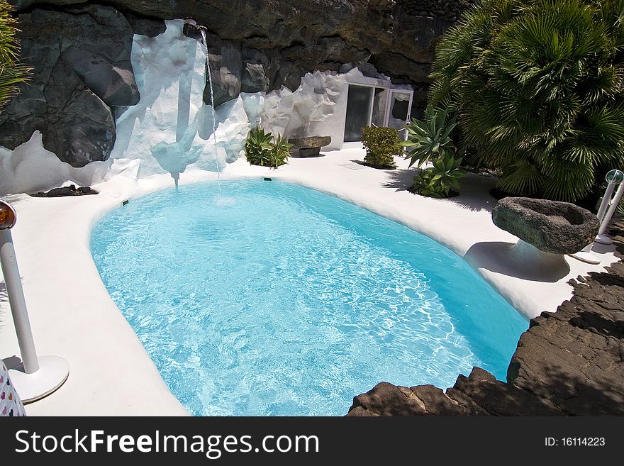 Swimming pool in natural volcanic rock area, Lanzarote,Spain