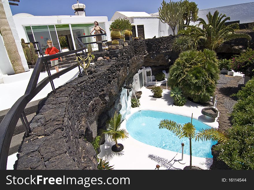 Swimming pool in natural volcanic rock area, Lanzarote,Spain