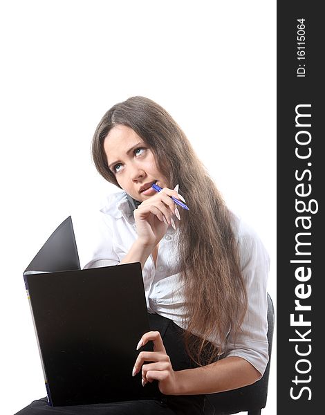 Businesswomen gnaw a pen