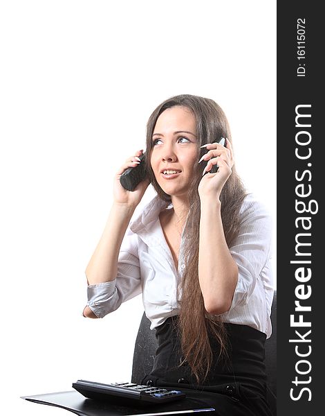 Surprised Businesswoman Speak By Two Phones