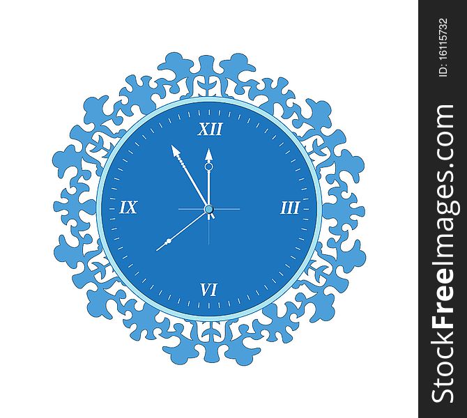 Isolated clock blue on a white blackground