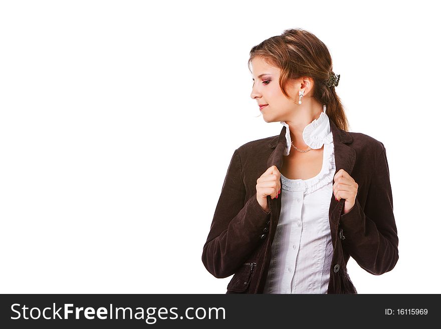 Picture of a young attractive businesswoman on white background