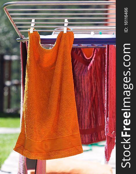 Towels drying on the clothesline. Towels drying on the clothesline.