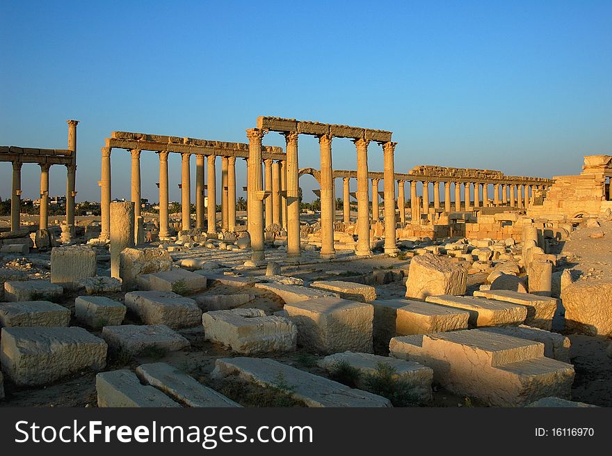 Scenery of the famous site of Palmyra in Syria.Ancient Roman time town in Palmyra (Tadmor), Syria. Greco-Roman & Persian Period. Details. Scenery of the famous site of Palmyra in Syria.Ancient Roman time town in Palmyra (Tadmor), Syria. Greco-Roman & Persian Period. Details.