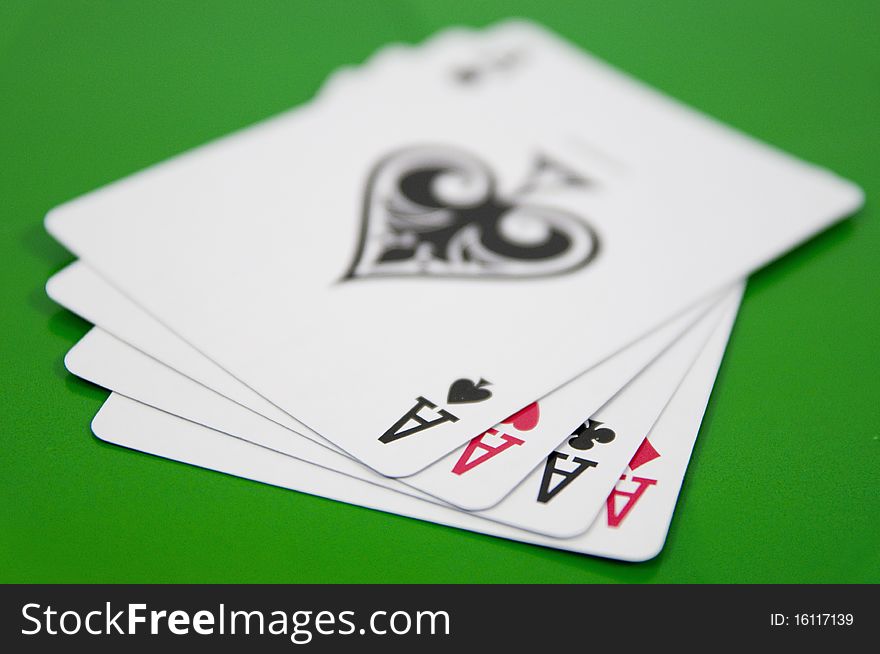 Four ace cards on casino table. Four ace cards on casino table