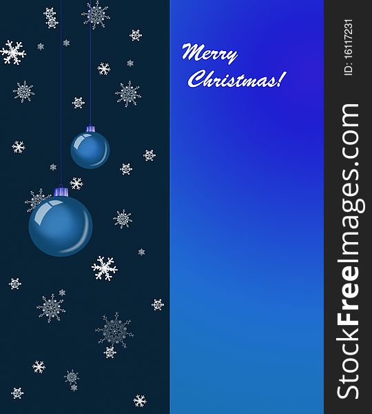 Christmas balls and snowflake on dark and blue bac