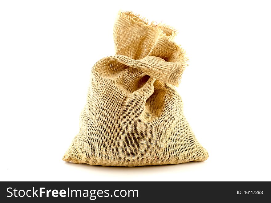Studio shot of Brown textured sack. Isolated on white. Studio shot of Brown textured sack. Isolated on white