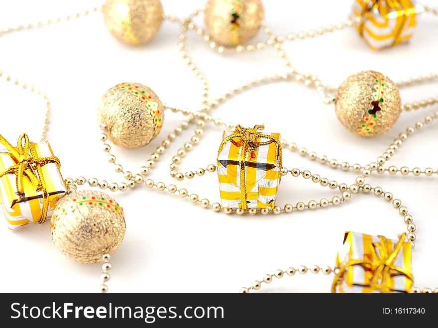 Studio shot of christmas decoration with golden gifts