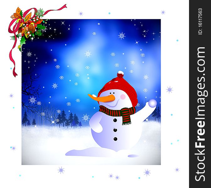 Happy Snowman With Christmas Background
