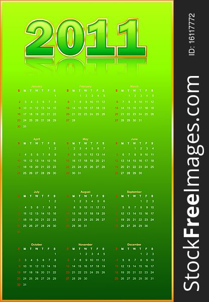 Calendar on a green background. Vector illustration.