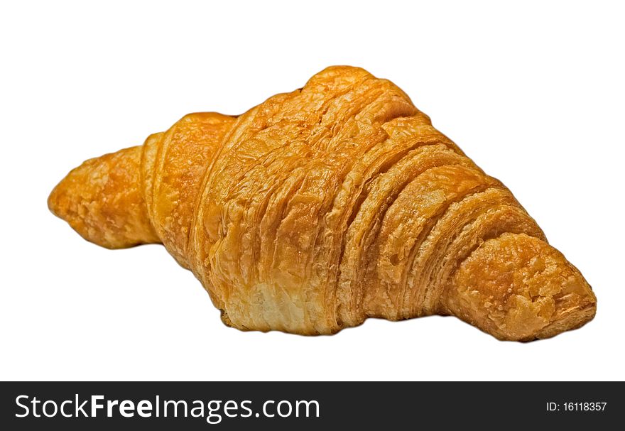 close up of croissant on white background